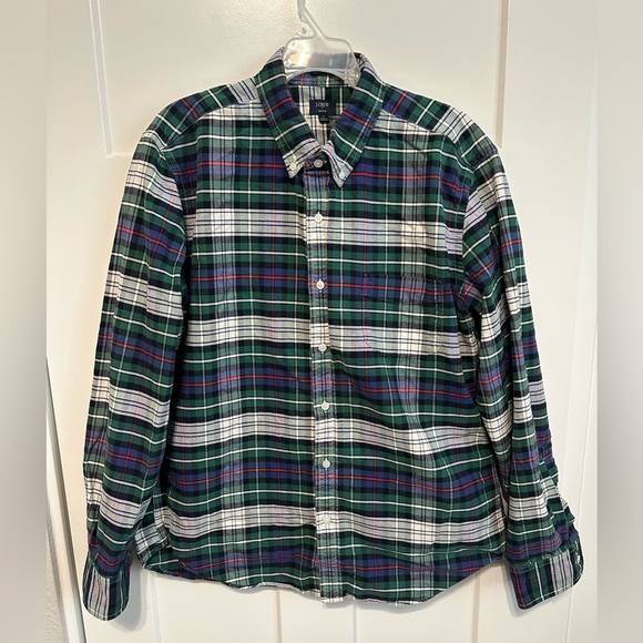 JCrew Oxford Plaid Button Down Long Sleeve Shirt green blue black red white‎ XL - Picture 1 of 8